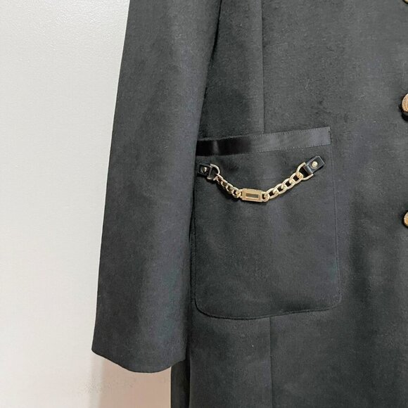 NWT KARL LAGERFELD WOMEN'S BLACK WOOL BLEND GOLDEN CHAIN TRENCH COAT- XL - Picture 6 of 16